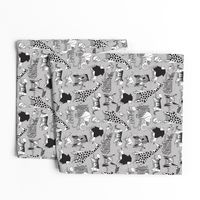 Small scale // Origami safari animalier // grey linen texture background black and white animals