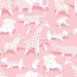 Small scale // Origami safari animalier // pastel pink background white animals