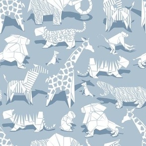 Small scale // Origami safari animalier // pastel blue background white animals