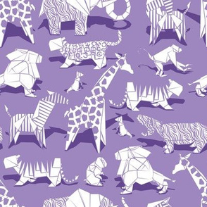 Small scale // Origami safari animalier // violet background white animals