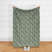 Small scale // Origami safari animalier // sage green background white animals