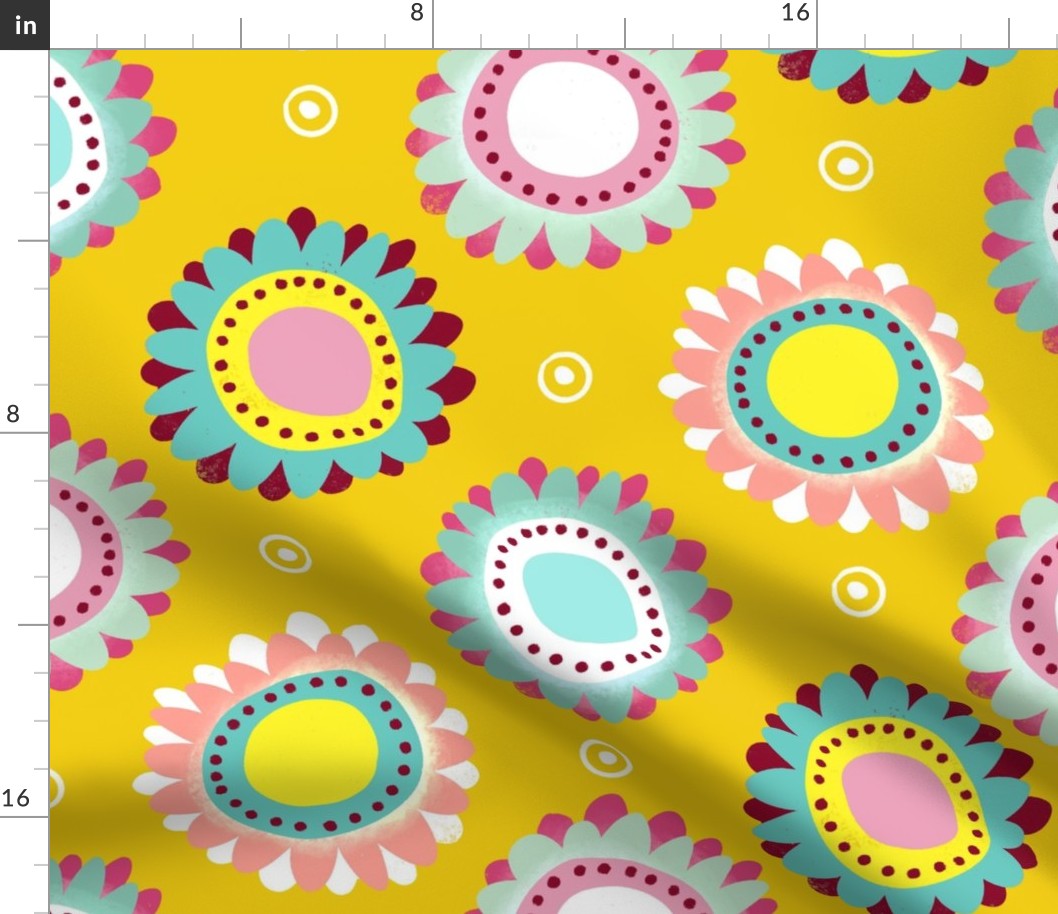 flower circle dots ditsy yellow