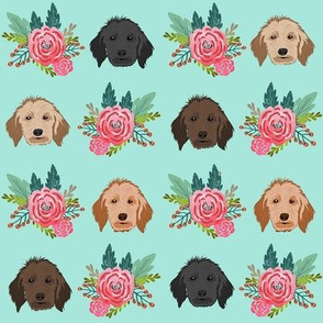 doodle dog floral head - dog head fabric, dogs, goldendoodle fabric - mint