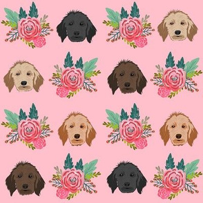 doodle dog floral head - dog head fabric, dogs, goldendoodle fabric - pink