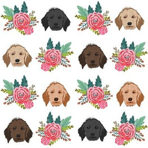 doodle dog floral head - dog head fabric, dogs, goldendoodle fabric - white