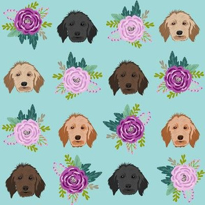 doodle dog floral head - dog head fabric, dogs, goldendoodle fabric - lavender