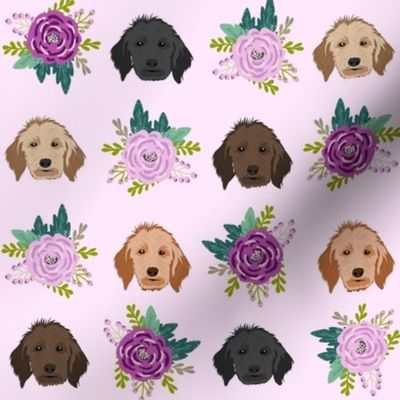 doodle dog floral head - dog head fabric, dogs, goldendoodle fabric - lilac