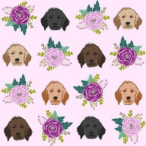doodle dog floral head - dog head fabric, dogs, goldendoodle fabric - lilac