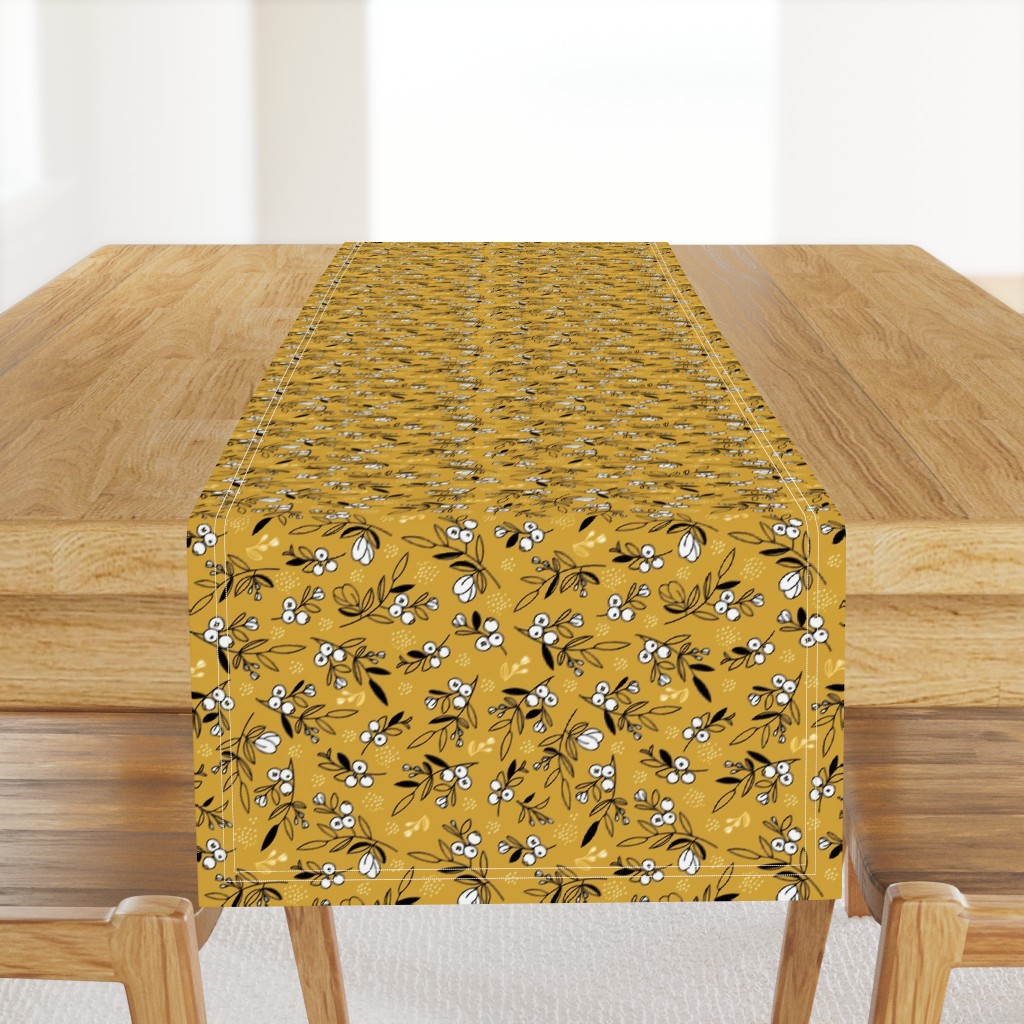 Mustard Woodland Berry Quilt Fabric