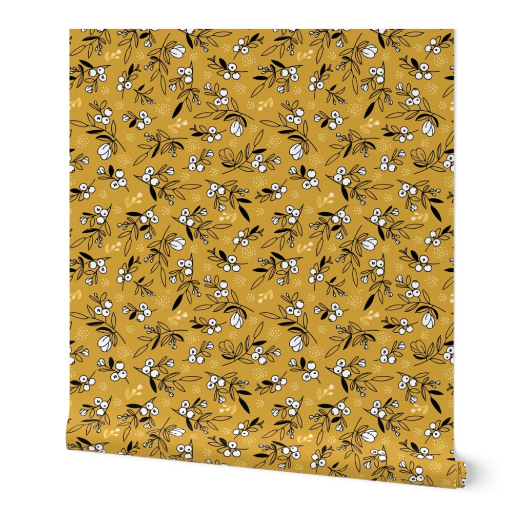 Mustard Woodland Berry Quilt Fabric