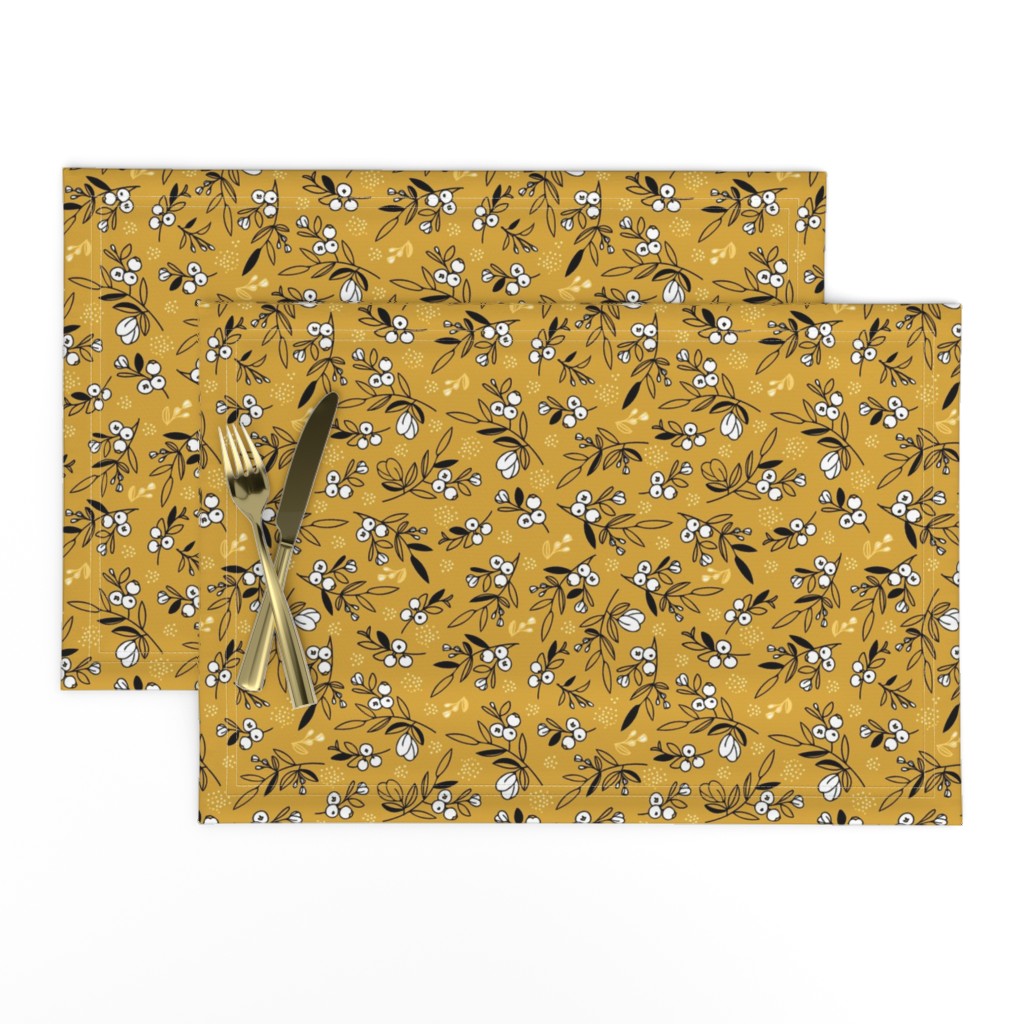 Mustard Woodland Berry Quilt Fabric