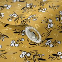 Mustard Woodland Berry Quilt Fabric