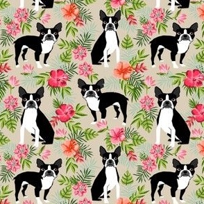 SMALL - Boston Terrier hawaiian fabric - hawaiian floral fabric, dog fabric, tropical dog fabric, 