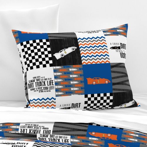 Dirt Track #5//Orange&Blue - Wholecloth Cheater Quilt