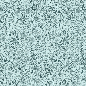 Floral Doodle - Pine on Mint