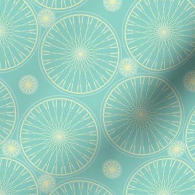 bicycle wheels and gears seafoam