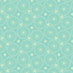 bicycle wheels and gears seafoam