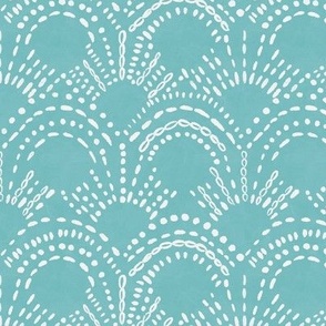 Embroidered Sunshines (white on teal) 
