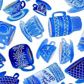 Teacups and Mugs in Blue (original)