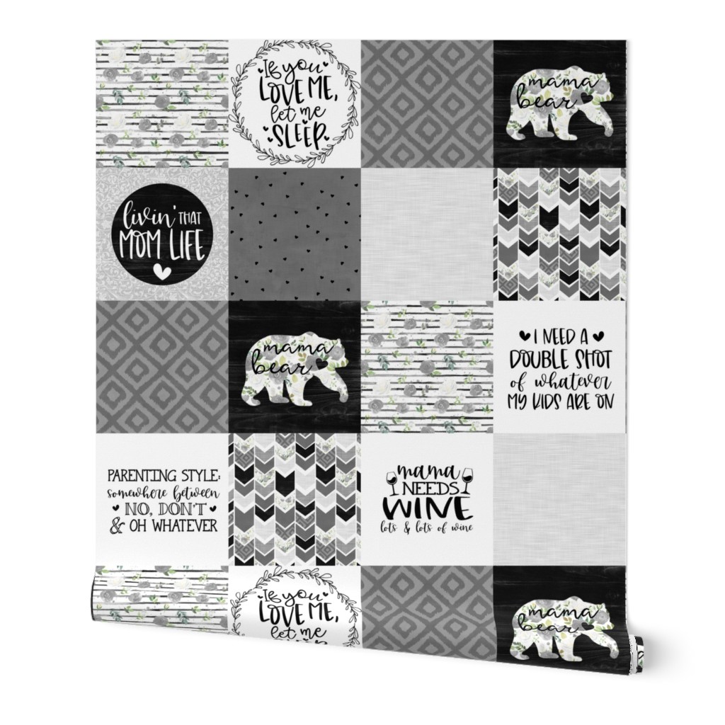 1.5 inch MomLife//Wine//Greys - Wholecloth Cheater Quilt