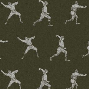 Baseball Players in Silver on Dark Green (Small Size Print)