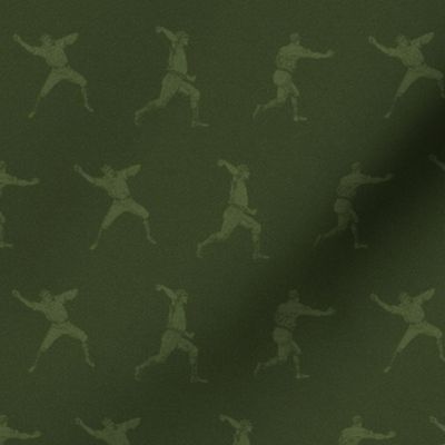Baseball Players in Two Tone Green (Small Size Print)