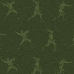 Baseball Players in Two Tone Green (Small Size Print)