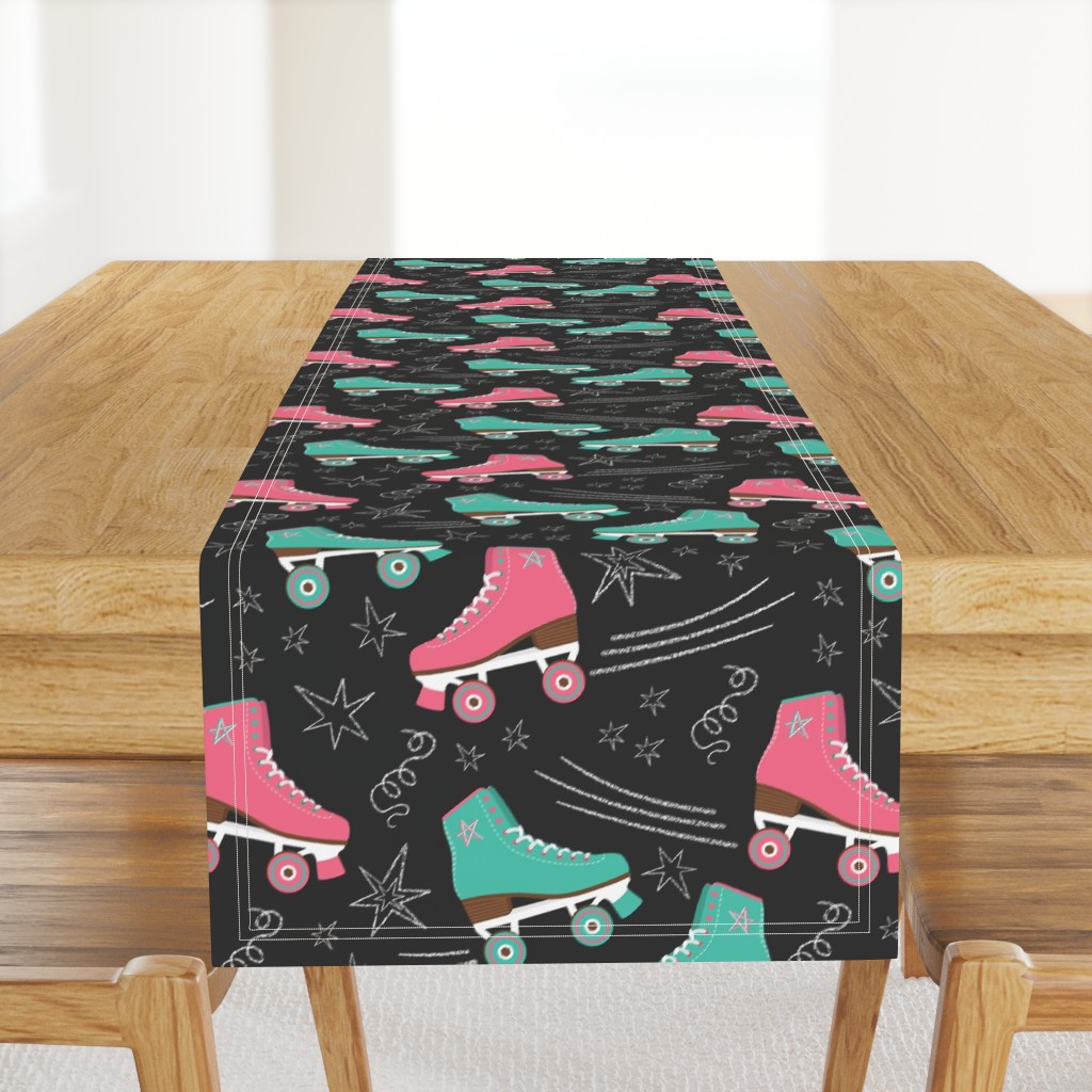 Retro Roller Rink 70s chalk pink teal black Wallpaper