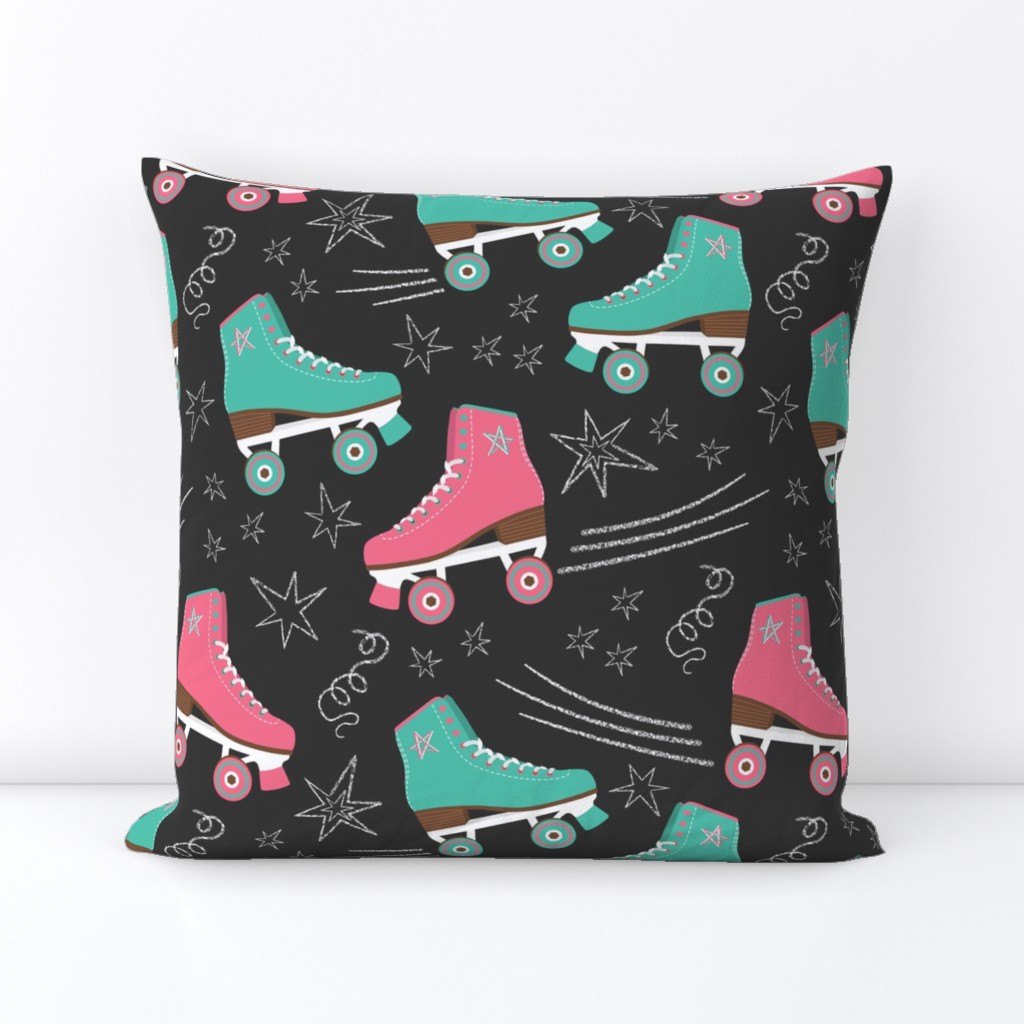 Retro Roller Rink 70s chalk pink teal black Wallpaper