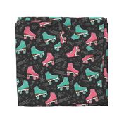 Retro Roller Rink 70s chalk pink teal black Wallpaper