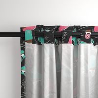 Retro Roller Rink 70s chalk pink teal black Wallpaper