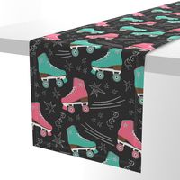 Retro Roller Rink 70s chalk pink teal black Wallpaper