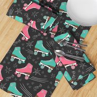 Retro Roller Rink 70s chalk pink teal black Wallpaper