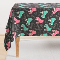 Retro Roller Rink 70s chalk pink teal black Wallpaper