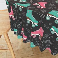 Retro Roller Rink 70s chalk pink teal black Wallpaper