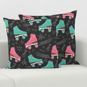 Retro Roller Rink 70s chalk pink teal black Wallpaper