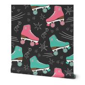 Retro Roller Rink 70s chalk pink teal black Wallpaper