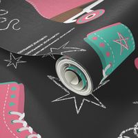 Retro Roller Rink 70s chalk pink teal black Wallpaper