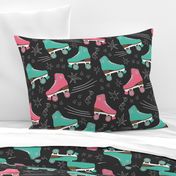 Retro Roller Rink 70s chalk pink teal black Wallpaper