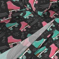 Retro Roller Rink 70s chalk pink teal black Wallpaper