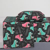 Retro Roller Rink 70s chalk pink teal black Wallpaper