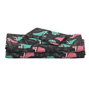 Retro Roller Rink 70s chalk pink teal black Wallpaper