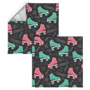 Retro Roller Rink 70s chalk pink teal black Wallpaper