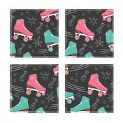 Retro Roller Rink 70s chalk pink teal black Wallpaper