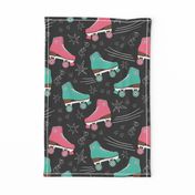 Retro Roller Rink 70s chalk pink teal black Wallpaper