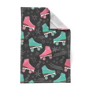 Retro Roller Rink 70s chalk pink teal black Wallpaper