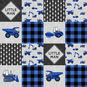 (3" small scale) Little Man - Construction Nursery Wholecloth - blue plaid  - C20BS