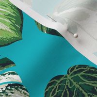 variegated palm plants fabric - palm print, monstera fabric, palm print wallpaper, monstera wallpaper, variegated leaves - teal