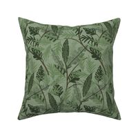 Tropical Foliage - Dark Green - Small - Linen Texture