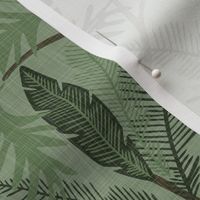 Tropical Foliage - Dark Green - Small - Linen Texture